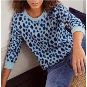 Women’s Boden The Sweatshirt Ice Blue Leopard Print shirt top S Long Sleeve
